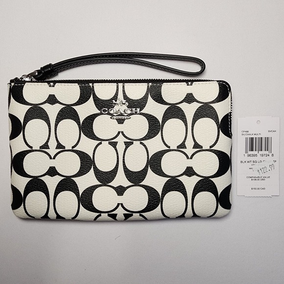 Coach Handbags - NWT Coach CP488 Large Corner Zip Wristlet Black & White Signature